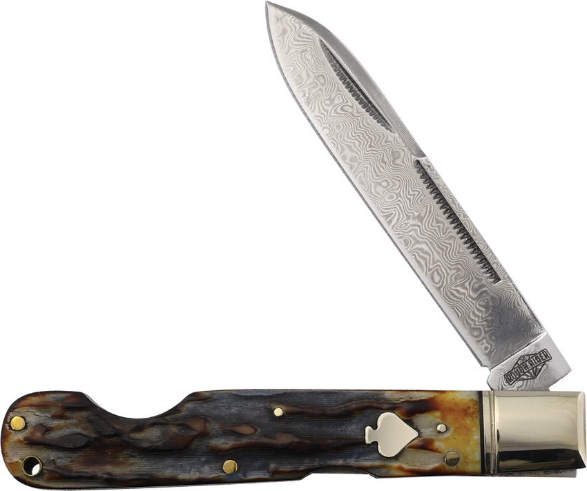 Rough Rider Lockback Cinnamon Bone Damascus